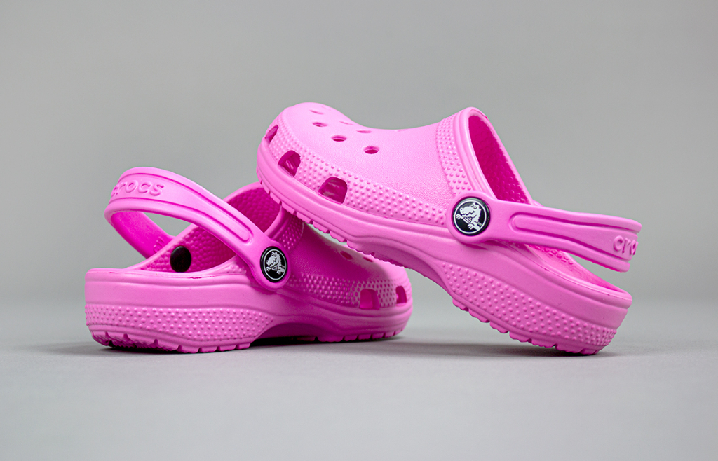 pair of classic pink Crocs.