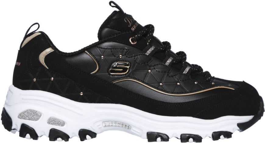 Skechers D Lites Glamour Feel Black Rose Gold Womens Trainers Wynsors