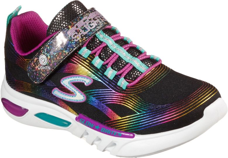 Skechers Glow Brites Black Multi Girls Trainers Wynsors