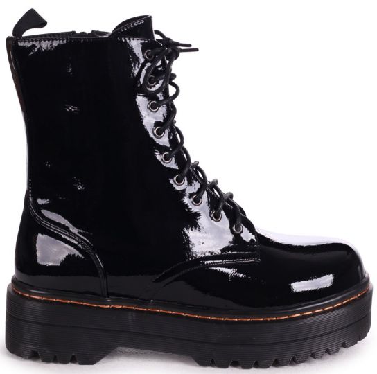 Black patent military lace up boots on sale