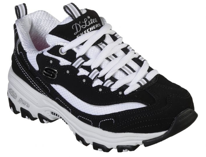 Skechers black & clearance white dlites trainers