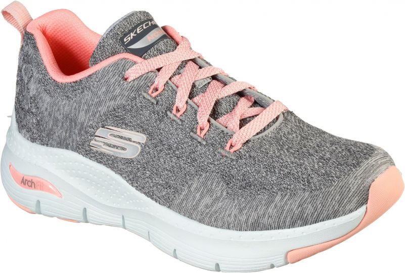 Skechers Arch Fit Comfy Wave Grey/Pink | Womens Trainers | Wynsors