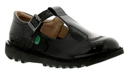 Kickers T Bar J Black Leather Girls Shoes Wynsors