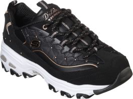 Skechers D Lites Glamour Feel Black Rose Gold Womens Trainers Wynsors